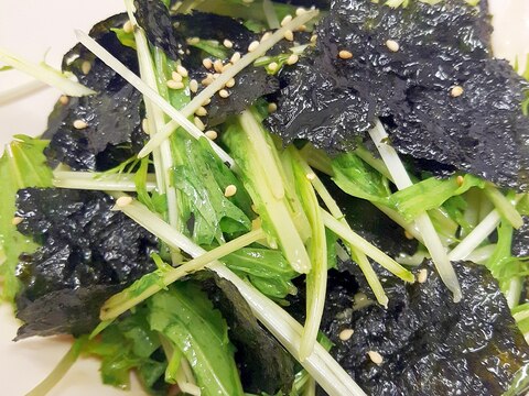 簡単(^^)水菜と韓国海苔のゴマドレッシング和え♪
